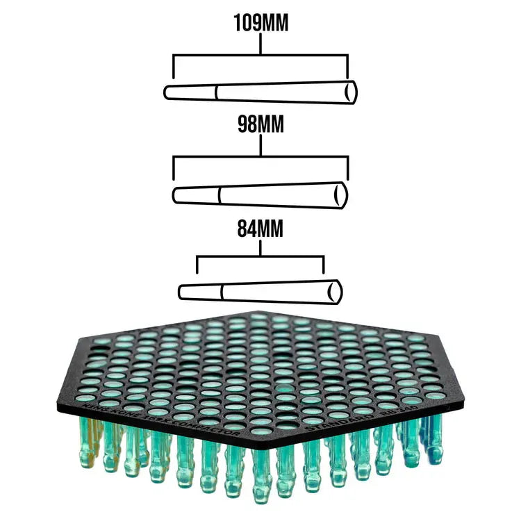 A cone packer with 84mm, 98mm, and 109mm cones.