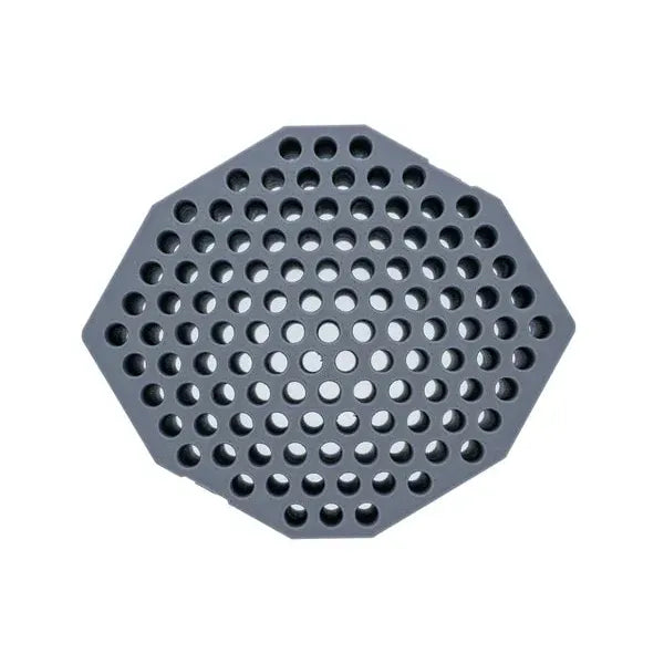 Gray octagonal tray with many circular holes, designed for organizing small items.