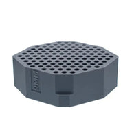 Grey 9mm cartridge holder with multiple round slots, octagonal shape.