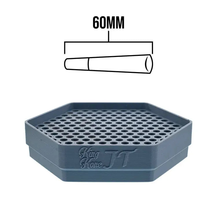 A gray hexagonal tray with multiple holes, labeled "King Kone JT" and showing a 60mm cone diagram.