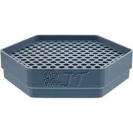 3D-printed gray hexagonal tray with multiple circular openings and 