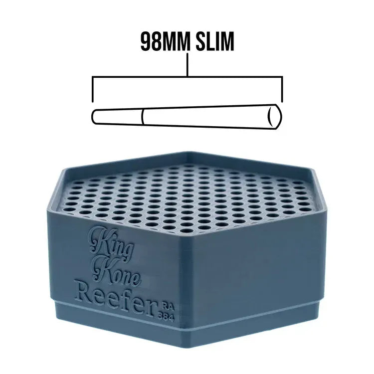 Blue hexagonal "King Kone Reefer Tray" with 98mm slim cone graphic.