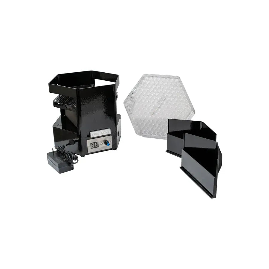 Black King Kone pre-roll cone filling machine with accessories and power adapter.