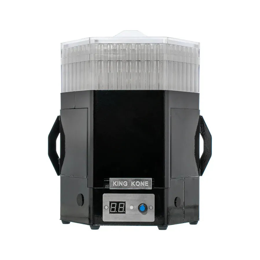 Black King Kone pre-roll cone filling machine with clear top and digital display.