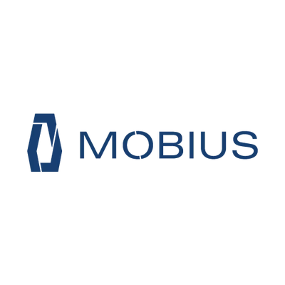 MOBIUS logo: blue stylized symbol and text 'MOBIUS' on a dark green background.