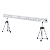 Nanolux LEDex-F135 135W under canopy LED grow light, a white rectangular light bar on two silver tripods.