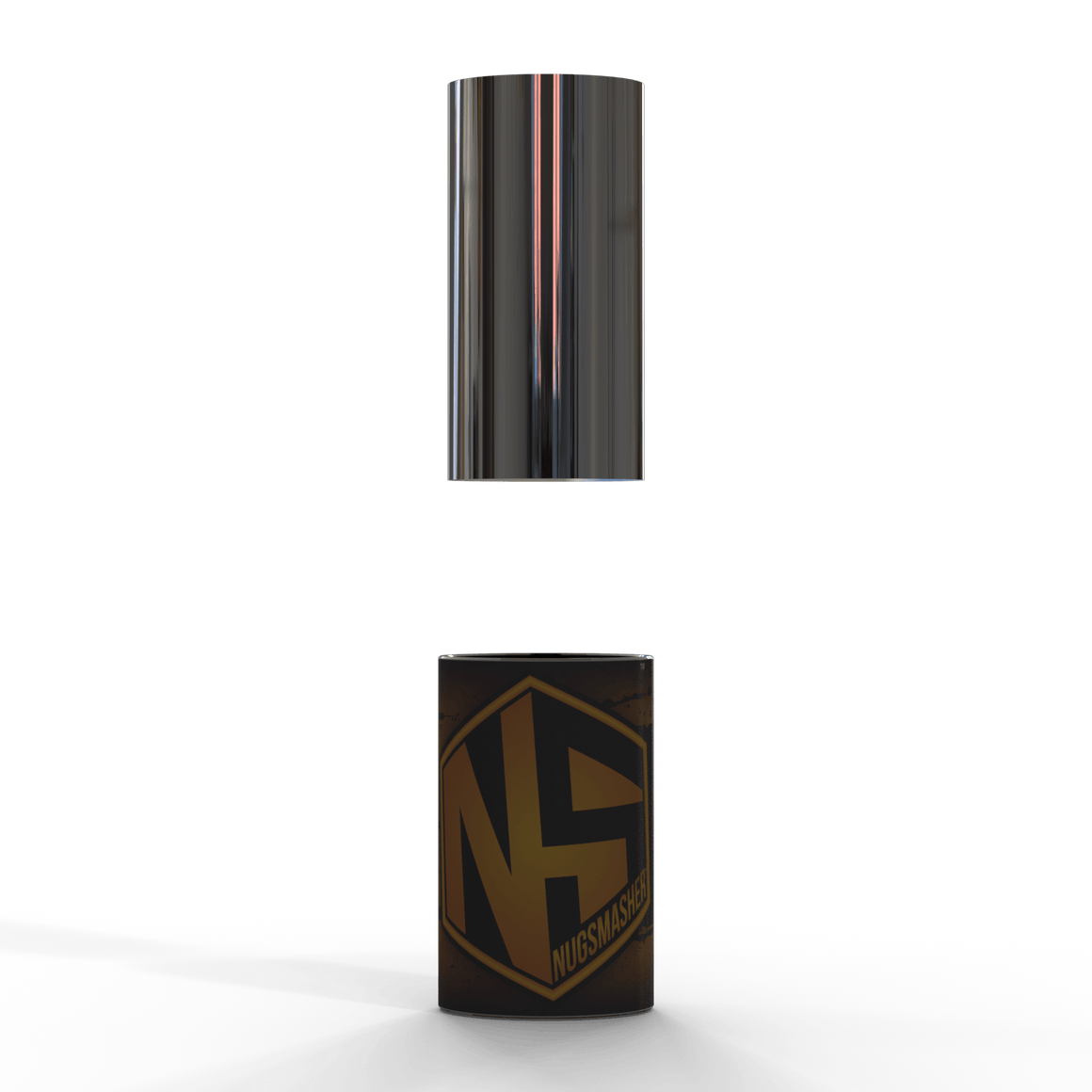 Nugsmasher 3.5g pre-press mold with a shiny metallic plunger and a cylindrical base featuring the 'NS NUGSMASHER' logo.