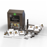 NugSmasher IQ 4-Ton Electric Rosin Press essentials bundle with extraction bags, jars, and tools on a black background.