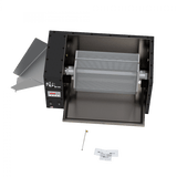 Overhead view of a black NugSmasher NS Sifter with rotating mesh drum, feed hopper, and control panel.