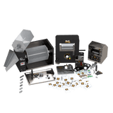 NugSmasher Pro 20-ton rosin press, NS Sifter, extractor, tools, and supplies bundle on a green background.
