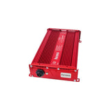 Red PHOTONTEK LED driver with a ribbed heat sink design and a power input connector on one end.