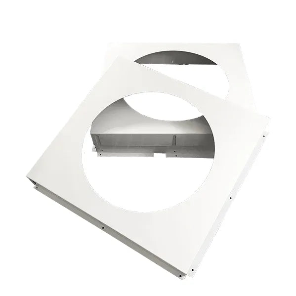 White Quest duct kit panels, square metal with large circular openings for ventilation.