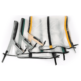 Assorted translucent Resinator OG drum screens with reinforced edges in grey, green, beige, yellow, and black.