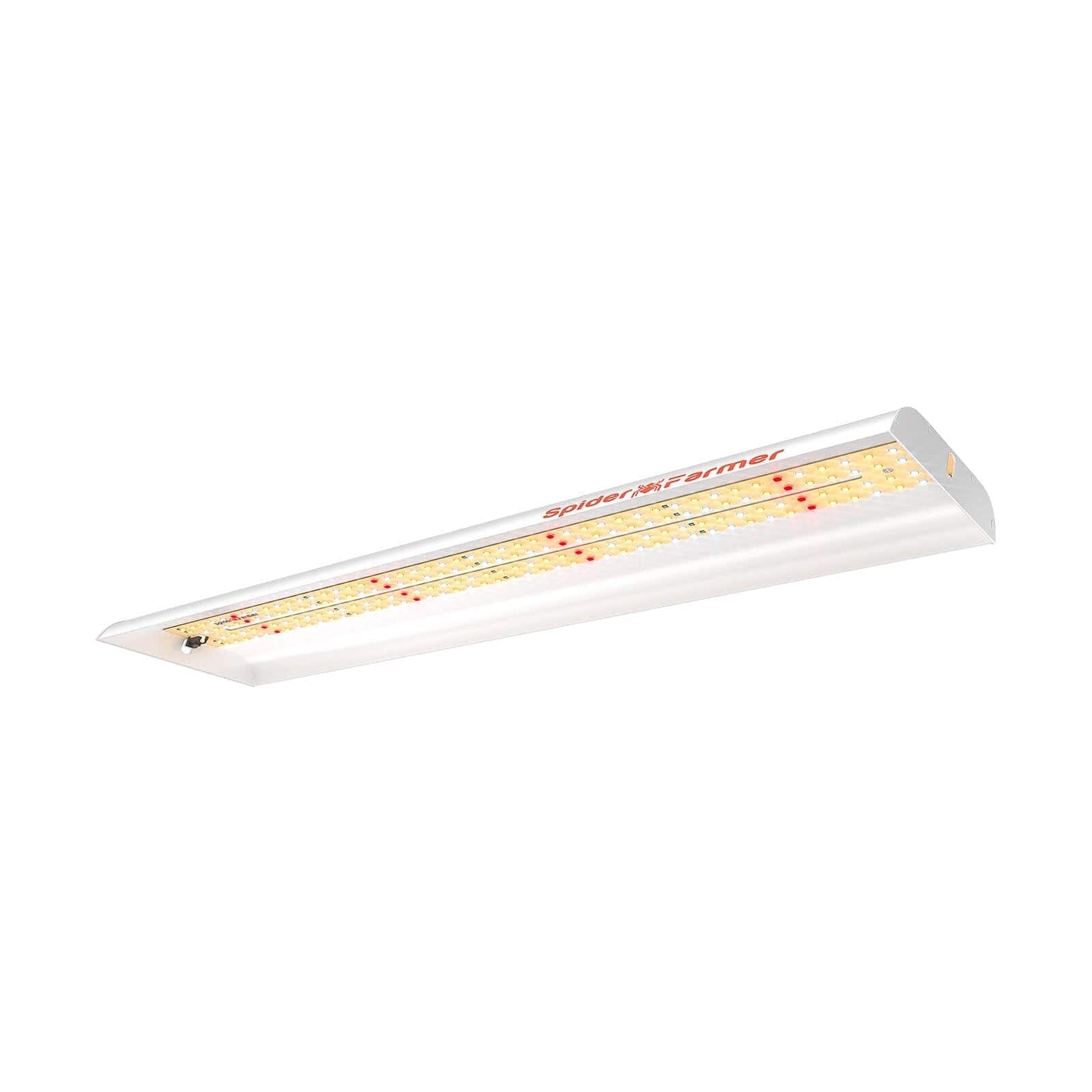 Spider Farmer SF300 Veg LED grow light, white rectangular fixture with visible yellow and red LEDs.
