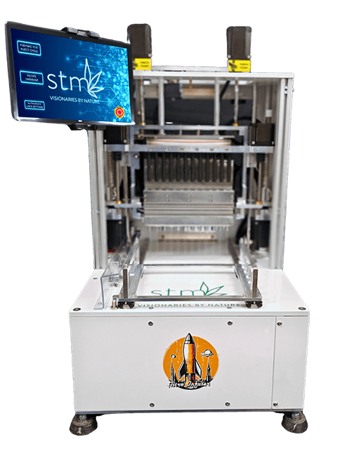 STM Canna Astro Infuser warp speed pre-roll machine with digital screen and rocket logo.
