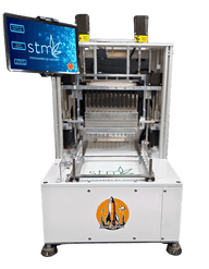 STM Canna Astro Infuser warp speed pre-roll machine with digital screen and rocket logo.