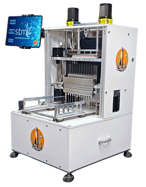 White STM Canna Astro Infuser with rocket logo and touchscreen.