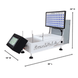 STM Canna LaunchPad weighing module, white with dual screens displaying data. Measures 40"L x 18"W x 24"H.