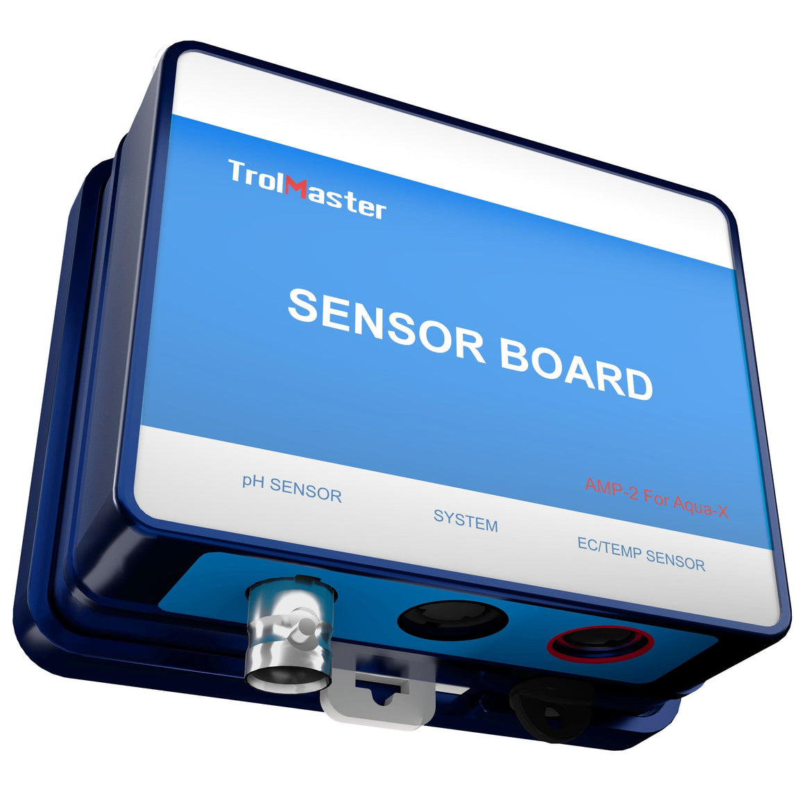 TrolMaster Aqua-X AMP-2 sensor board with ports for pH, system, and EC/temp sensors.