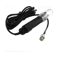 Inline pH sensor with a clear top, black body, and BNC connector.