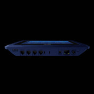 Blue TrolMaster Aqua-X Plus irrigation controller with screen and ports for micro SD, nutrient, medium, pumps, valves, alarm, internet, and DC power.