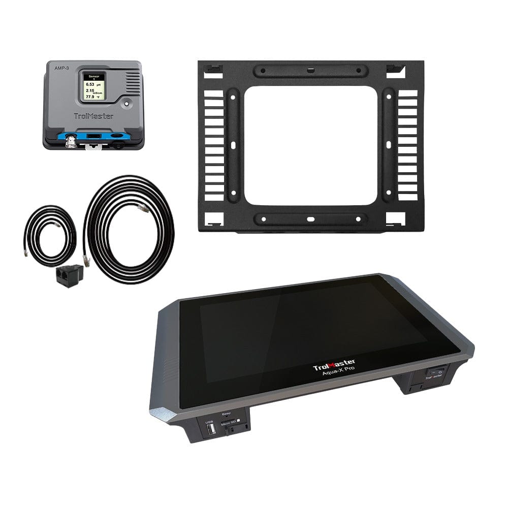 TrolMaster Aqua-X Pro irrigation controller kit with sensors and mounting bracket.