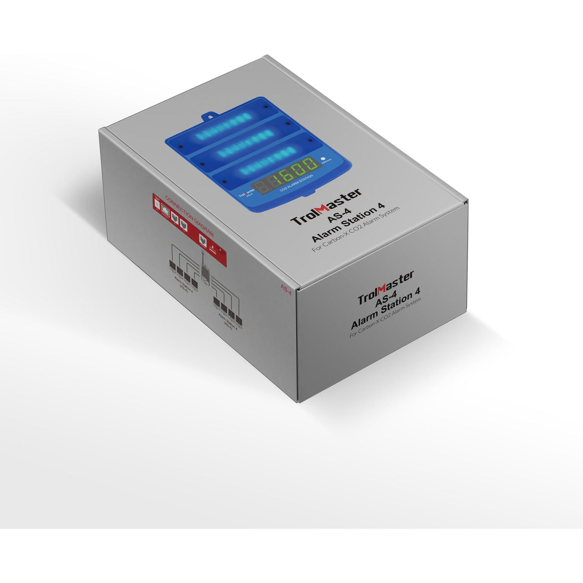 TrolMaster AS-4 CO2 Alarm Station box with blue lights and digital display showing "88600".