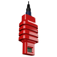 Red carbon dioxide sensor with display showing 