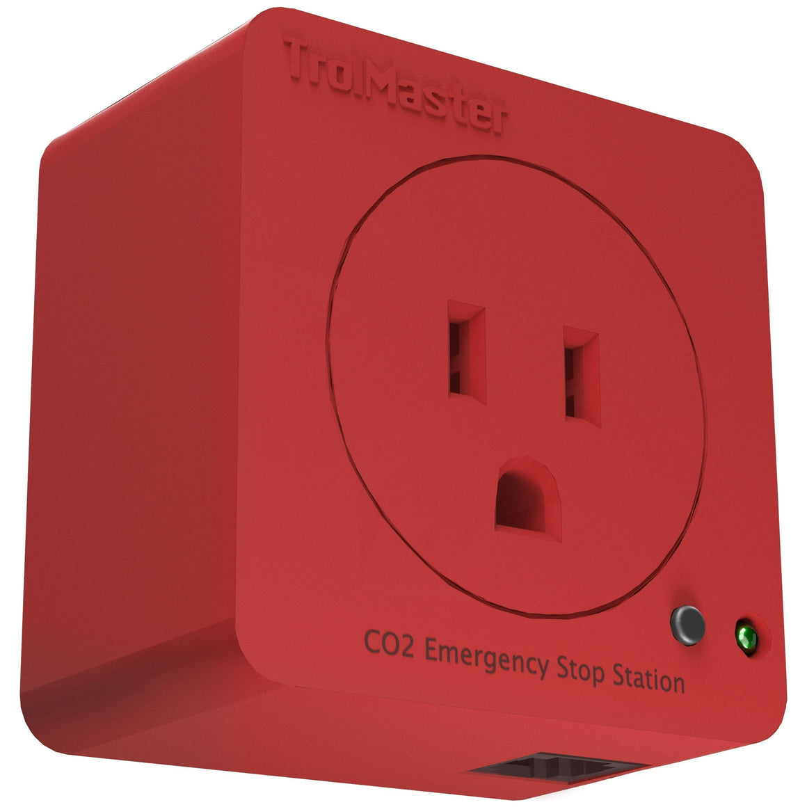 Red CO2 Emergency Stop Station with "TrolMaster" logo and an outlet.