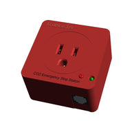 Red TrolMaster CO2 Emergency Stop Station with outlet, RJ45 port, and indicator lights.