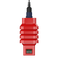 Red CO2 sensor with a digital display showing 