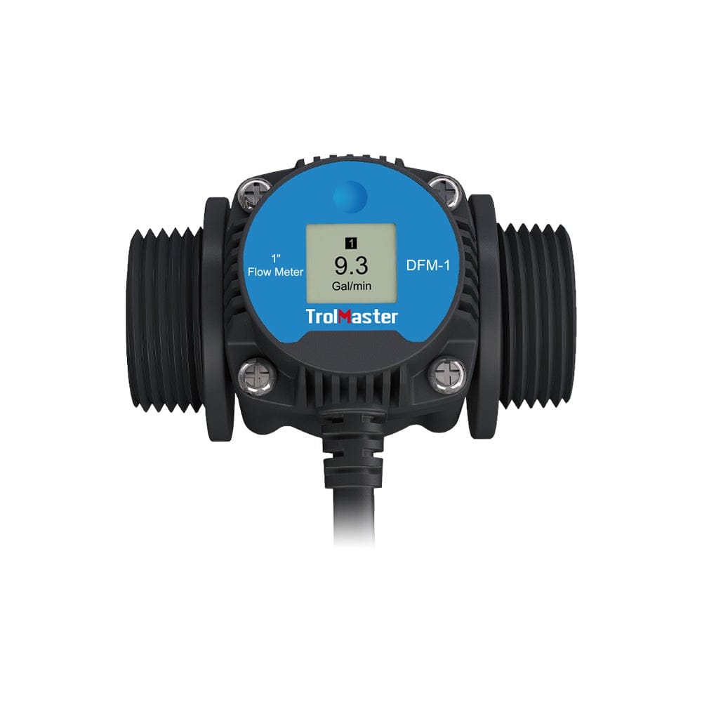 TrolMaster DFM-1 1" digital inline flow meter with a 9.3 gal/min reading.