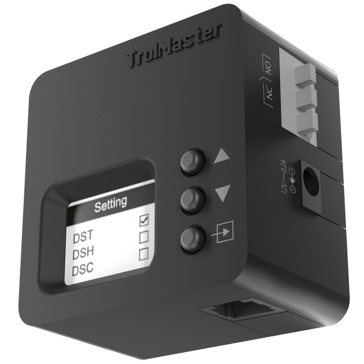 TrolMaster DSD-1 dry contact station with "Setting" display, buttons, and connection ports.