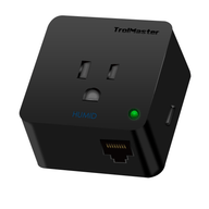Black TrollMaster humidity device with a green light and an Ethernet port.