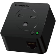 Black TrolMaster device station with power outlet, indicator lights, and ethernet port.
