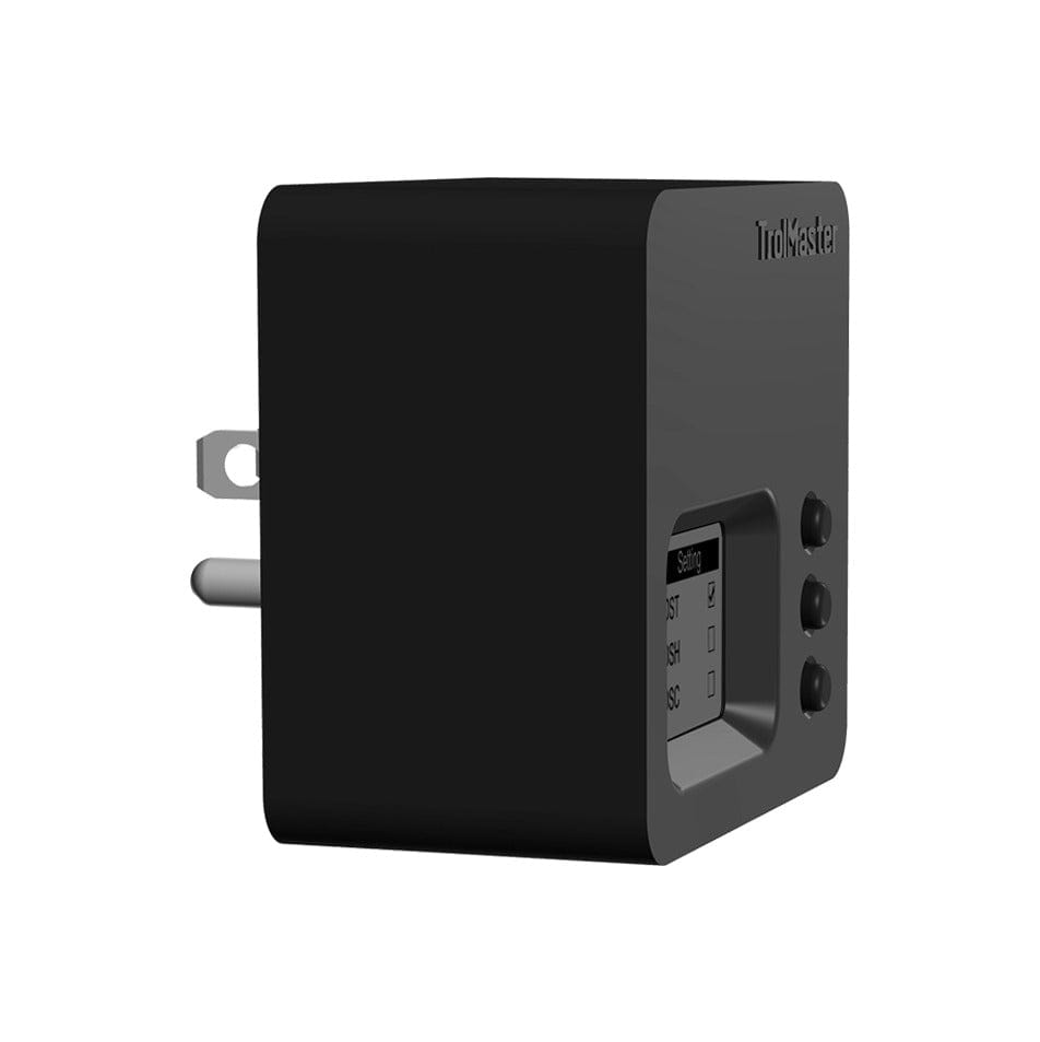 Black TrolMaster DSV-1 low-voltage device station with plug and display.