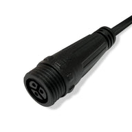 Black M12 3-pin female connector with threaded collar and cable strain relief.