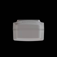 3D render of a white, modern, rectangular greenhouse climate sensor with ribbed sides and a groove around the middle.