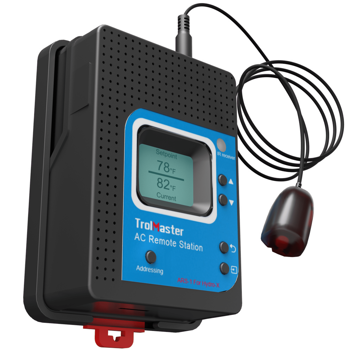 Trolmaster AC Remote Station ARS-1 with display showing temperatures and IR receiver.