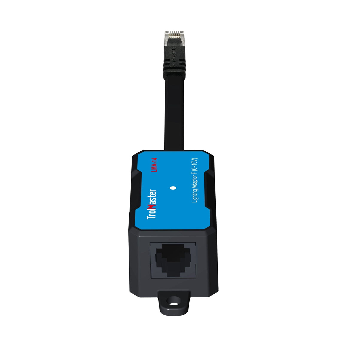 TrolMaster LMA-14 lighting control adapter with RJ45 input and output ports.