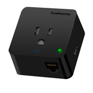 Black TrollMaster Hydro-X Temperature Device Station (DST-1) with outlet, port, and green indicator light.
