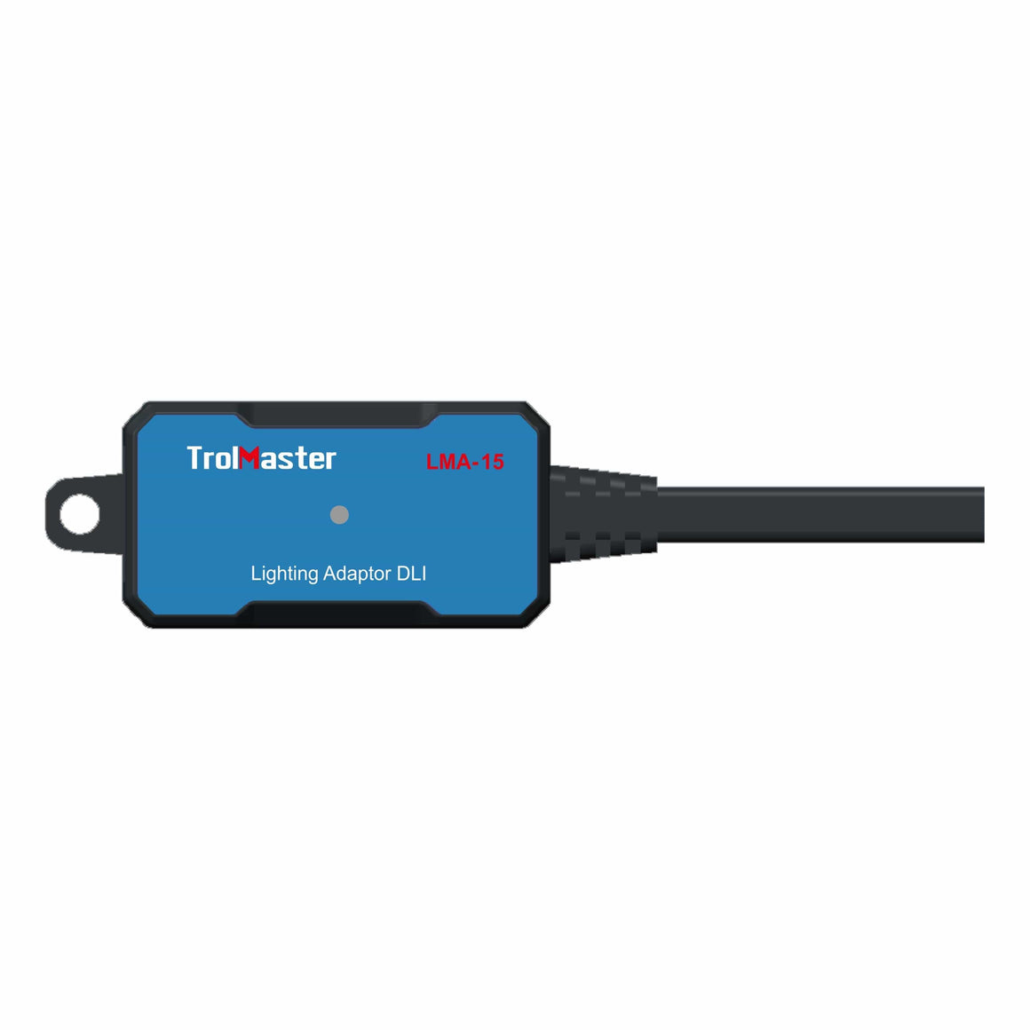 Blue "TrolMaster LMA-15 Lighting Adaptor DLI" device with a black cable attached.