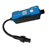 TrolMaster LMA-G group control lighting adapter with blue and black casing and cable with connector.