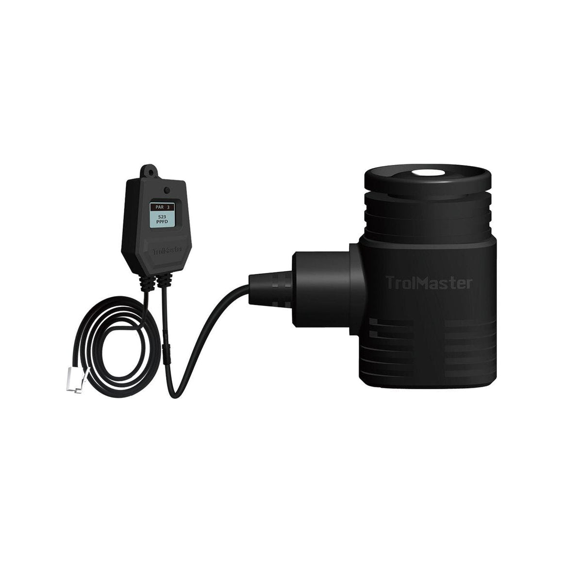 Black TrolMaster PAR sensor with digital display, shows "PAR 3 523 PPFD".