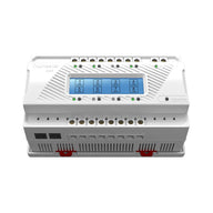 White TrolMaster OM-8 8-output dry contact board with illuminated buttons showing ON/OFF status.