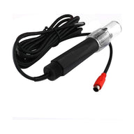 Black inline EC and temperature sensor with red connector and coiled black cable.