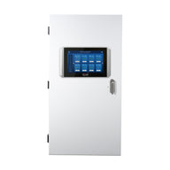 TrolMaster Hydro-X Pro control cabinet with touchscreen display showing environmental data.