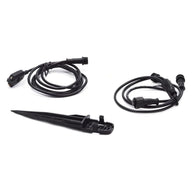 Black wire set with power plugs and ground stake on white background.