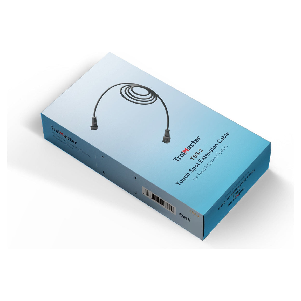 TrolMaster TSS-2 16ft leak sensor extension cable box with coiled black cable graphic.