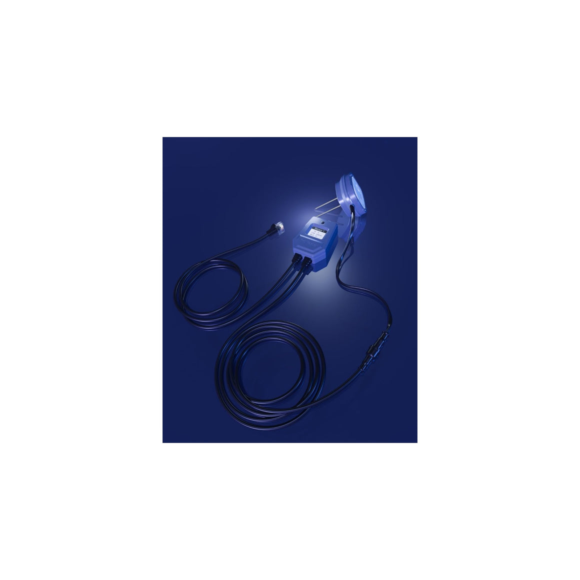 TrolMaster WCS-9 substrate sensor set with blue sensor box and coiled black cables on a dark blue surface.